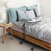 HAOYYE Multifunctional Adjustable Bedside Table with MDF and Iron, 4 Wheels with Brake, Silver Grey for Eating Writing Laptop Use